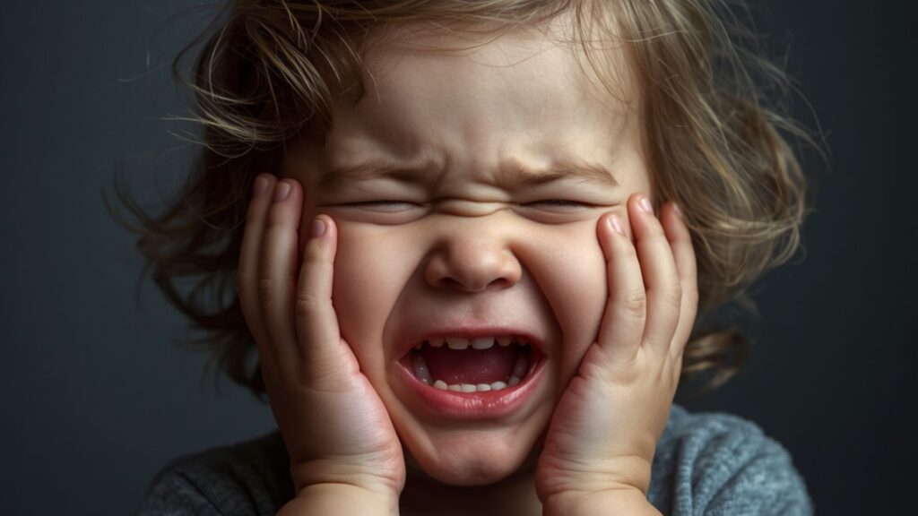 2-year-old toddler having an toddler meltdown and covering their face making parents question: Why Does My 2-Year-Old Have Meltdowns?