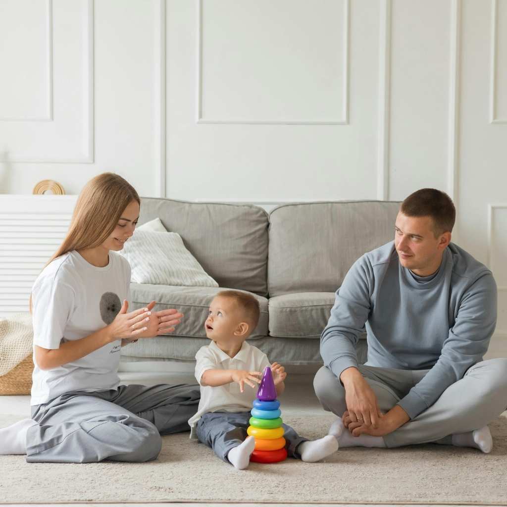 Parents engaging with their young child during play after an autism diagnosis